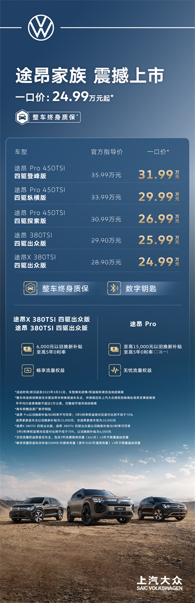 途昂 Pro 一口價26.99萬元起！搭載第五代EA888發動機，開啟全境旅程